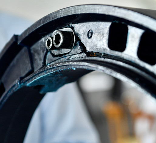 Technical detail of an ARMS Runflat insert mounted on a wheel